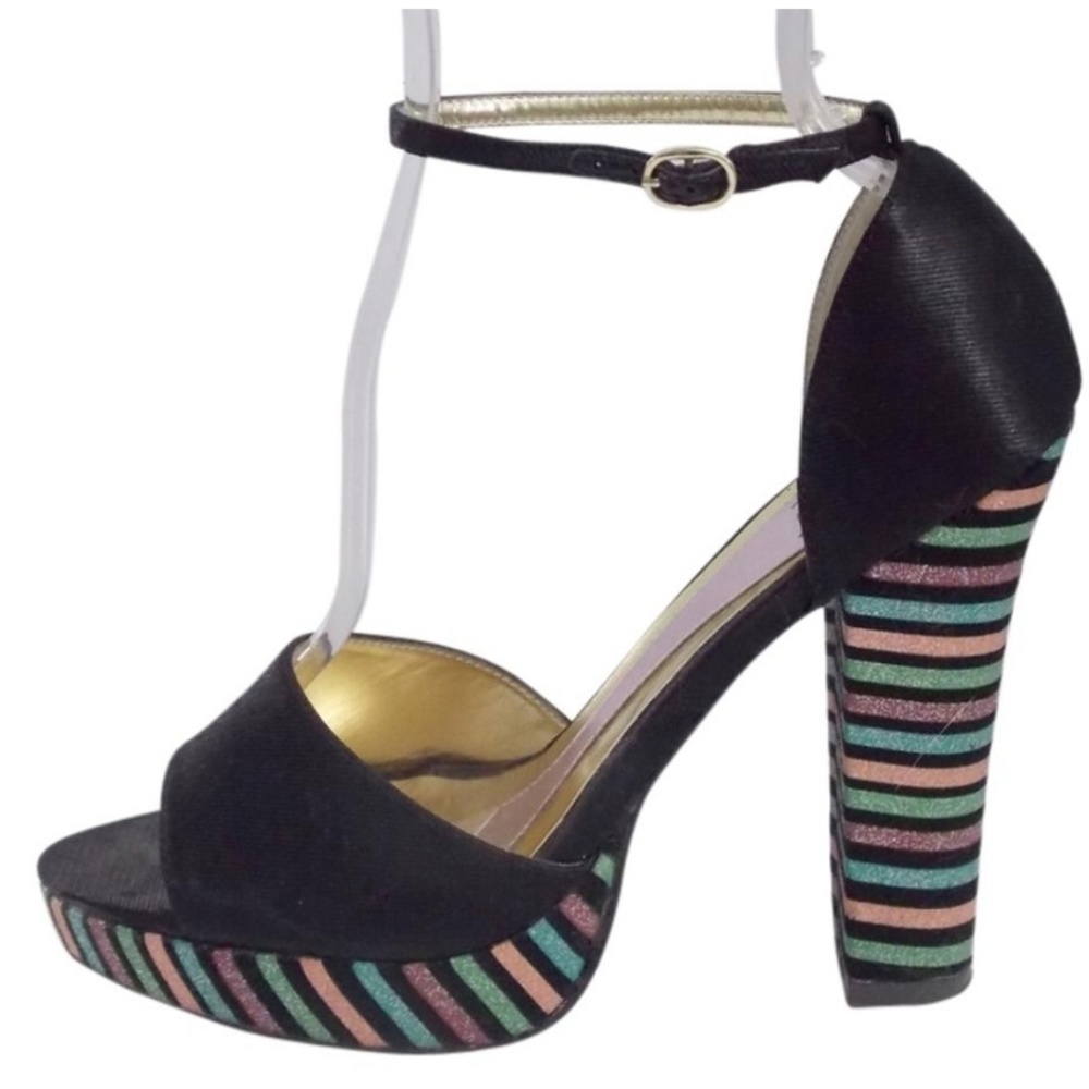 Sparkly multicolored striped platform heels